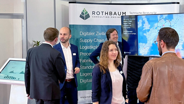 Rothbaum vor Ort am Stand in Halle 1 auf der LogiMAT 2023 in Stuttgart mit Celonis-App und Use Cases zu Process Mining und Digital Twins in Produktion, Logistik und Supply Chain.