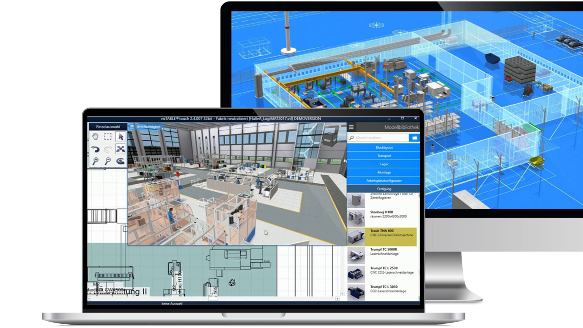 Mockup zur Fabrikplanung und Logistikplanung mit 3D-Layout