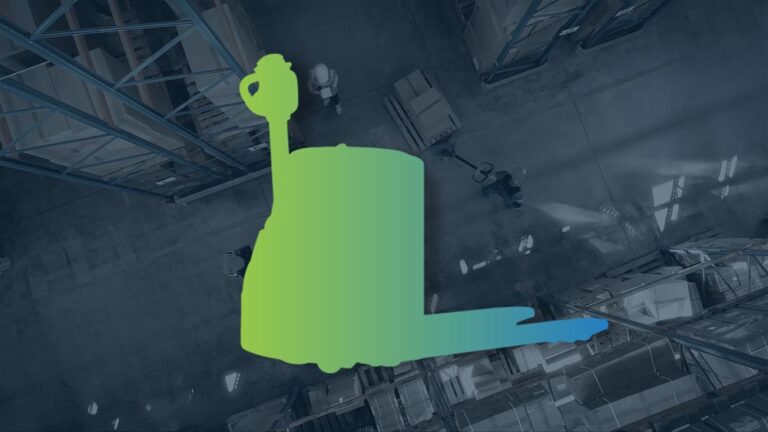 Vorschaubild für die Seite Warehouse Management Systeme (WMS), zeigt die Silhouette eines Staplerwagens vor einem Lager von oben